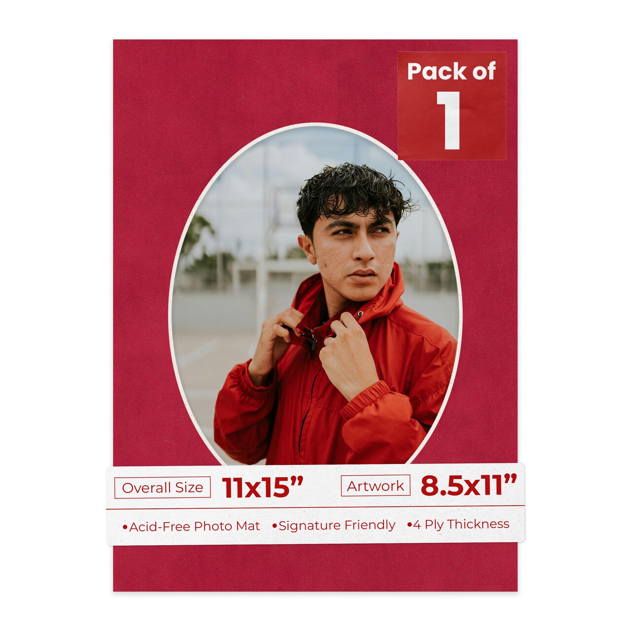 Red Suede Mat Board for 11x15 Frames - Oval Opening for 8.5x11 Photos